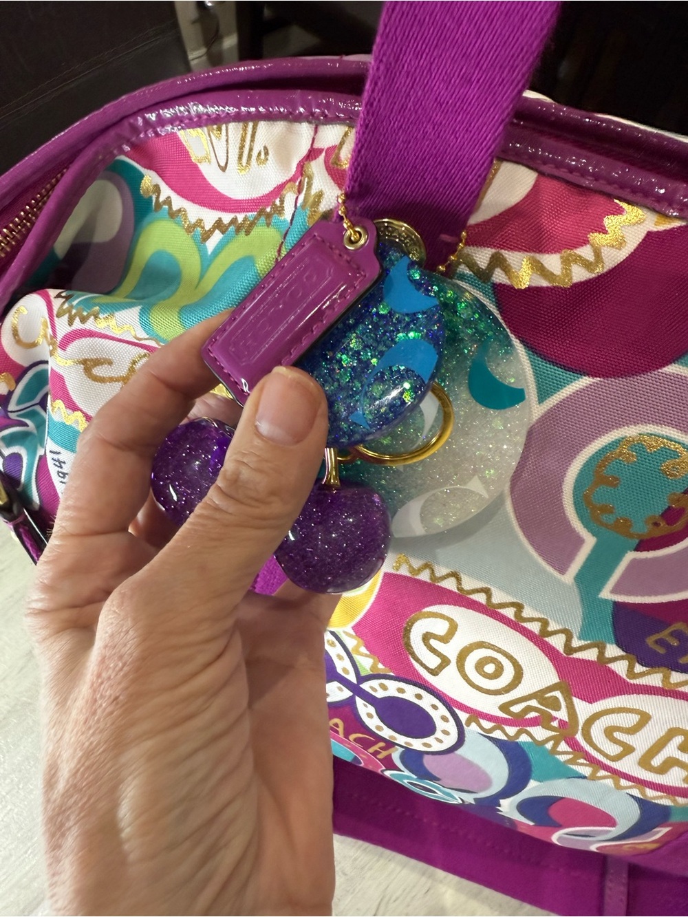 Coach Multicolor Poppy Graffiti Signature Weekend Tote with Fuchsia Straps-NWOT - Picture 5 of 16